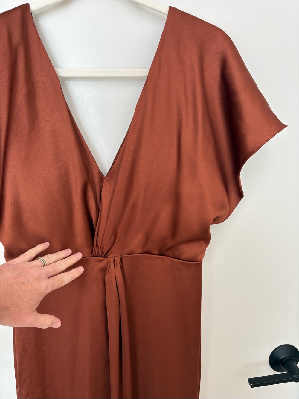 Revelry Brown Gwen Satin VNeck Bridesmaid Maxi Dress Formal Chic Evening Gown 10 - Picture 5 of 13